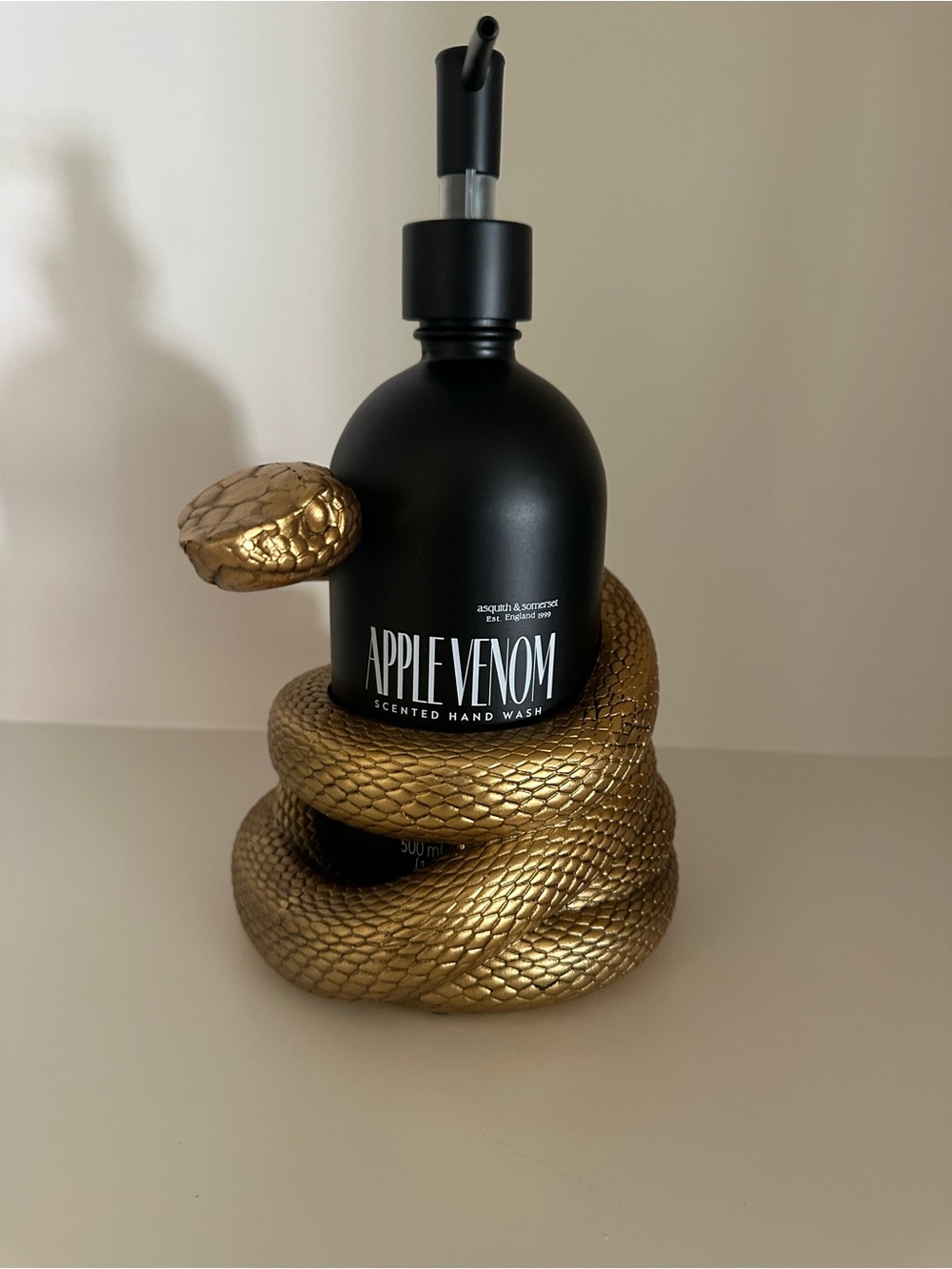Apple Venom Scented Hand Wash in Matte Black with Gold Snake Holder, Halloween